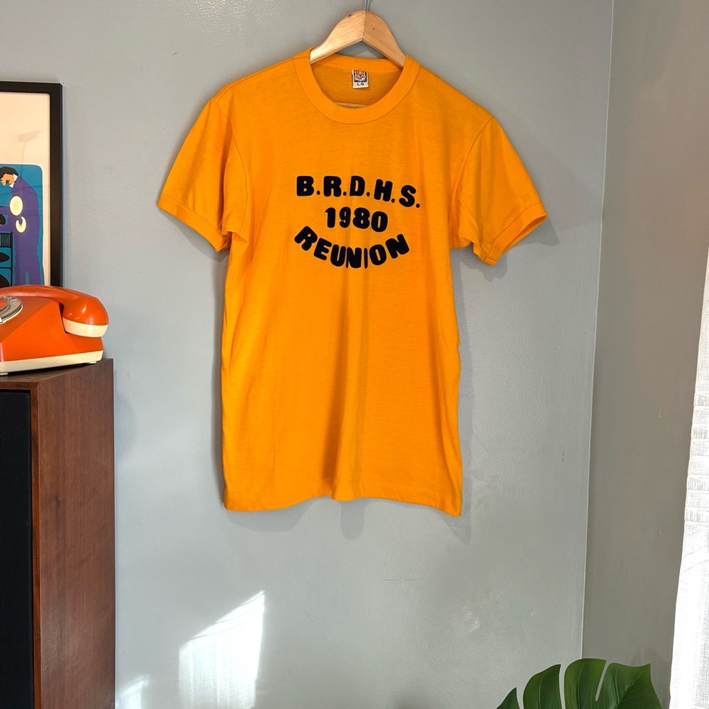 80s Vintage School Reunion Tee Flocked Letters Tiger Brand Crewneck Tee Retro